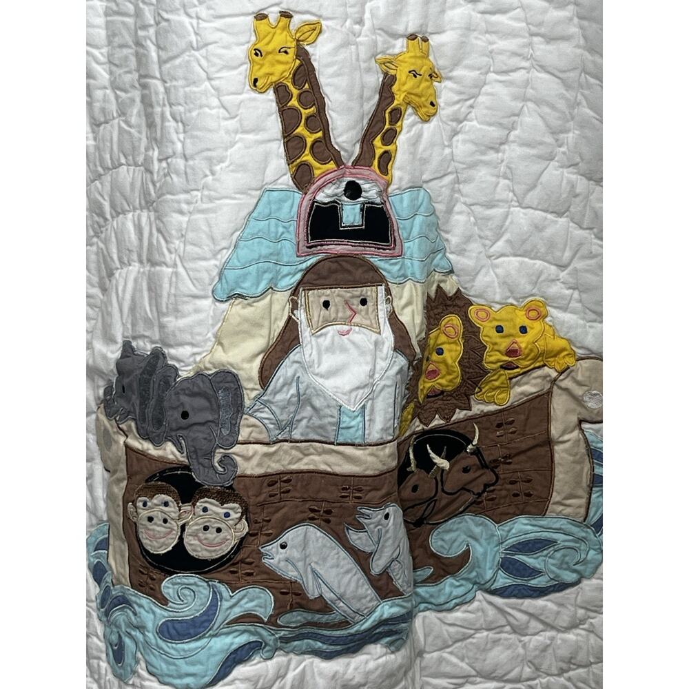 Lillian Vernon Noah's Ark ABC Cotton Crib Baby Quilt White Personalized Monogram